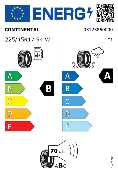 Tyre Label for Continental UltraContact 6 225/45R17 94W